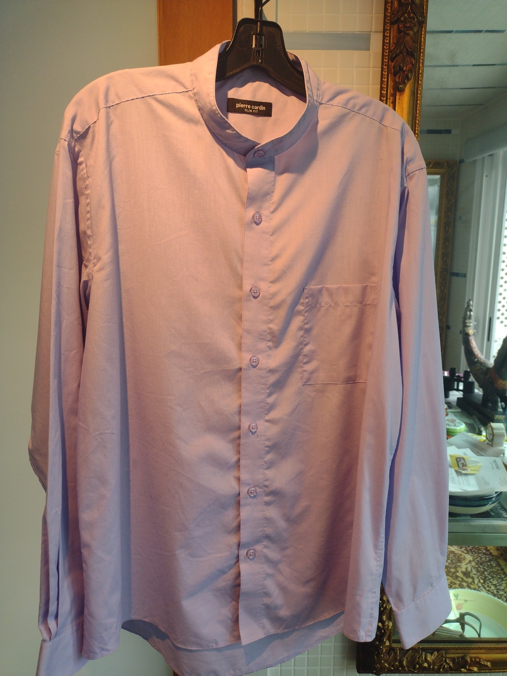Pierre Cardin Lavender Band-Collar Men's Shirt